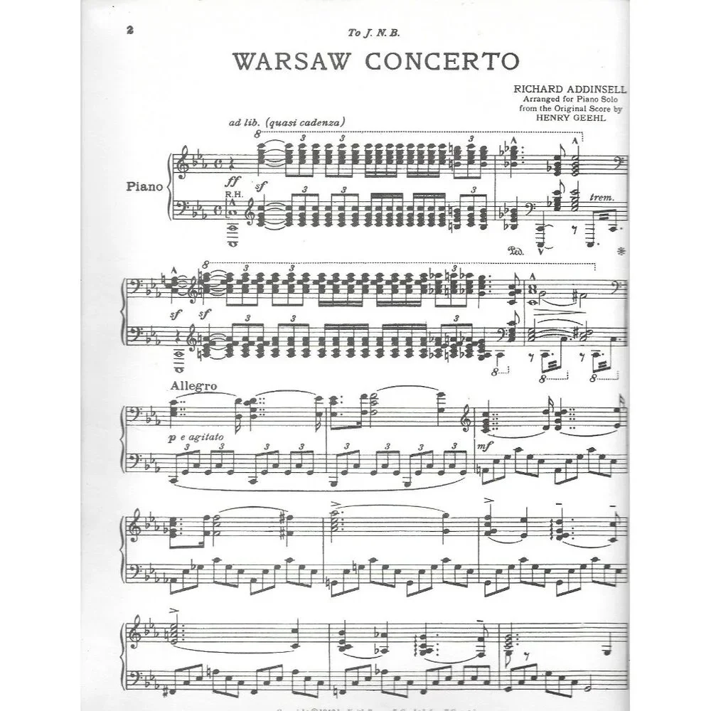 Warsaw Concerto Richard Addinsell 1942 Piano Solo Sheet Music Chappell - Picture 4 of 4
